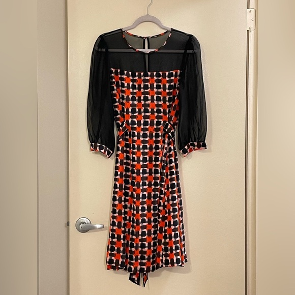 KATE SPADE Zaza Check Silk A-Line Semi Sheer Dress - Picture 6 of 9
